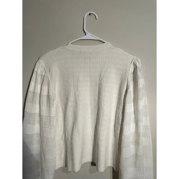 Club‎ Monaco White Woven Sleeve Crew Top - Picture 7 of 9